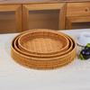 Cesta de Frutas de Mimbre Sintético Tejida a Mano Cesta de Almacenamiento de Snacks para Supermercado Caja para Frutas y Verduras Cesta de Pan Bandeja Rectangular