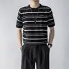 Camiseta Casual Listrada de Manga Curta para Homens, Verão Fina Tendência Marca Slim Fit Gola Redonda Manga Meia Manga Casual Versátil