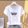 Camiseta Casual de Alta Qualidade com Estampa de Letras, Manga Curta para Mulheres, Verão, Gola Redonda, Solta e Versátil, Top da Moda Estilo Mãe