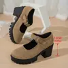 Invierno 2025 Nuevo Gamuza Suela Gruesa Tacón Grueso Tacón Alto Hebilla Mary Jane Venta Directa de Fábrica Exportación Transfronteriza Zapatos para Mujer