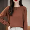 Suéter de Punto de Algodón de Cuello Redondo Engrosado, Nuevo para Primavera y Otoño, de Manga Larga, Siete Agujas, Doble Hilo, Holgado, Prenda Base para Mujer