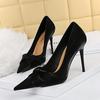 3391-3 [Personalizado] Tacones Altos Estilo Coreano, Tacones de Aguja, Pedicura, Aspecto Adelgazante, Boca Baja, Punta Fina, Moño, Zapatos Planos para Mujer