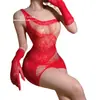Ropa Interior Sexy Pasión Rojo Año Nuevo Citas Vestido de Red Uniforme Tentación Sexy Hombro Caído Perspectiva Falda para Cadera 8229