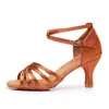 Sapatos de Dança Latina para Mulheres, Solado Macio Adulto, Salto Médio Alto, Prática de Dança Padrão Nacional para Meninas, Dança Country Cetim Fabricante Atacado