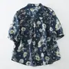 Camisa Estampada de Colores Claros de Manga Corta, Camisa Floral Estilo Chino, Top Fino Artístico Estilo Francés para Mujer para Verano
