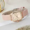 2026 Moda de Venta Caliente Transfronteriza Set de Relojes Cuadrados Simples con Correa de Cuero para Mujer con Reloj de Cuarzo Decorativo y Set de Pulsera de Corazón
