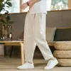 Comércio Exterior 2024 Verão Tendência Marca Masculina Coreana Casual Calça de Algodão e Linho Masculina Solta de Linho Reta Estilo Chinês Comprimento no Tornozelo