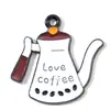 Accesorios de Serie de Café con Goteo de Aceite de Dibujos Animados con Fondo Negro DIY Pulsera Pendientes Llavero Accesorios Colgantes Amuletos para Bolsas