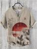 Transfronterizo AliExpress Impreso en 3D Cuello en V 3 botones Jersey Camiseta Manga Corta Cómodo Slub Japonés Vintage Ukiyo-e