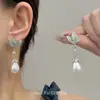 Pendientes de Flor de Diamante Completo de Lujo de Gama Alta Estilo Francés, Pendientes Elegantes de Perla con Gota de Moda de Nicho para Mujer