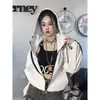 Chamarra corta casual con bloques de color y capucha para mujer, nueva moda primavera y otoño 2026, simple, holgada, versátil, top elegante