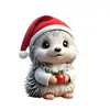 Decoraciones navideñas transfronterizas 2D planas de acrílico pequeños colgantes animales con gorros de Santa adornos festivos