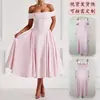 2026 Europeu e Americano Transfronteiriço Moda Feminina Elegante Socialite Estilo Uma Alça Cor Sólida Faixa Vestido Longo Maxi