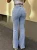 L006 Jeans de Campana de Tiro Alto Retro, Pantalones de Mezclilla Estilo Callejero, Marca de Tendencia Casual y Versátil