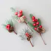 Fruta Roja Navideña Baya Hoja de Pino Hoja Caída Fruto de Cedro Hoja Artificial Tenedor Rama Accesorios DIY Decoraciones Navideñas