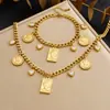 Moda Transfronteriza Set de Joyería Corazón con Goteo de Aceite Ojo Maligno Acero Inoxidable Chapado en Oro Versátil Juego de Collar y Pulsera Accesorios para Mujer
