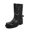 Botines estilo Martin de moda europeos de 4 cm, nuevo modelo otoño/invierno 2026, punta redonda, tacón grueso, hebilla de cinturón, botines cortos sin cordones