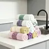 Tela de forro polar de coral, absorbente y suave, paño de cocina a rayas transfronterizo, paño para platos, toalla de mano, paño de limpieza sin rayas