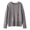 Novo Suéter de Cashmere Espesso para Outono e Inverno para Mulheres, Pulôver com Capuz, Moletom de Lã Cor Sólida, Suéter Básico de Estilo Solto e Preguiçoso