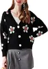 2026 Nova Jaqueta de Tricô Floral Casual de Outono e Inverno da Amazon Suéter Cardigan de Gola V Solto Top Curto Feminino