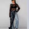 Vestido de encaje transparente con abertura, estilo europeo y americano nuevo, diseño elegante, cuello redondo, manga larga, blusa para verano y otoño 2026, adecuado para desplazamientos transfronterizos