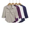 Camisa de Manga Meia-Manga com Gola Lapela de Botão Único com Dois Bolsos no Estilo Hot Girl, Novo Top Casual de Verão Slim Fit com Barra Curva