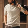 Nova Camiseta Tricô Manga Curta Masculina de Alta Qualidade, Tendência Estilo Francês Old Money, Novo Top Casual Masculino Outono 2026