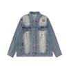 Jaqueta Jeans Retrô Estilo Americano à Moda Antiga Rasgada Lavada Lapela Masculina e Feminina Moderna Solta Versátil Casual Casal