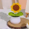Flor de Hilo Hecha a Mano Producto Terminado Planta Pequeña en Maceta Girasol Tulipán Ganchillo Regalo para el Día del Maestro