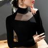 Fu Sheng Ji Top de Cuello Medio Alto con Costuras Caladas Otoño e Invierno Nuevo Camiseta Base Interior Elegante de Manga Larga