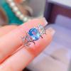 Joyería Caibao Topacio Azul Suizo Natural Suelto Anillo para Dama Plata s925 Incrustado Oval 6*8mm Transfronterizo