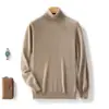 Nuevo suéter de lana de lujo casual de negocios para hombre de otoño e invierno con cuello camisero, suéter de cachemira de punto suave y holgado de cuello alto