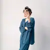 Pijama de algodón y seda para mujer 2026 nuevo primavera-verano manga larga estampado ropa de estar, holgado y adecuado para usar como outer, conjunto de algodón y seda talla grande