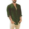2026 Amazon Wish Aliexpress Cardigan de Lino Nuevo para Hombre Europeo y Americano Camisa Casual de Color Sólido con Cuello Mao de Manga Larga