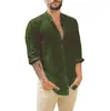2026 Amazon Wish Aliexpress Cardigan de Lino Nuevo para Hombre Europeo y Americano Camisa Casual de Color Sólido con Cuello Mao de Manga Larga