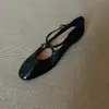 Zapatos de mujer estilo retro francés de piel de oveja con puntera fina y tiras cruzadas, elegantes Mary Janes de suela plana, bailarinas bajas