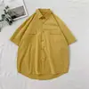 Camisa Masculina de Verão de Cor Sólida de Manga Curta Solta Japonesa Roupa de Trabalho Top de Manga Três Quartos Estilo Hong Kong Branco Camisa da Moda de Meia Manga