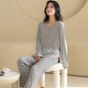 Pijama para Mulheres Algodão Modal com Fio Colorido Primavera e Outono Manga Longa Solto Pode Ser Usado Fora de Casa Roupas Novas Terno de Meio Botão