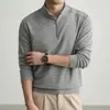 Camiseta masculina de lã e seda de amoreira com zíper parcial e mangas compridas no estilo Old Money, nova coleção outono 2026, moletom masculino com gola alta para usar como base