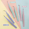 Pinzas de precisión de acero inoxidable Color de网红 rojo Pinzas para hand account rectas codo rosa morado azul Pinzas para hand account