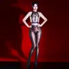 Body 5D Sexy com Brilho de Óleo Costas Nuas com Tiras Meia-Calça Transparente para Corpo Inteiro Abertura na Virilha Sedutor Divertido