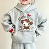 Roupas Infantis Estilo Coreano Moletom para Meninas Outono 2026 Bebê Fofo Bordado KT Cat Manga Longa Roupa Externa Casual Top com Capuz