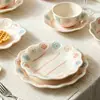 Estilo ins juego de vajilla de alto valor platos platos de cena de encaje cuencos de cerámica para el hogar cuencos de arroz cuencos de sopa platos de postre cubiertos