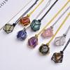Venta caliente de comercio exterior, cristal natural, piedra original, bolsa de red, metal, bambú, collar, colgante tejido, cadena ajustable, colgante, joyería