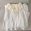 Pijama doble largo de encaje de algodón nube a cuadros amarillos, conjunto fino y amigable con la piel para casa para mujer en primavera y otoño