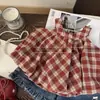 Conjunto de Ropa para Niña 2026 Verano Nuevo Elegante Vestido sin Mangas de Cuadros y Shorts de Mezclilla Conjunto de Dos Piezas