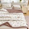 Popular Manta de Seda Helada de Lujo para Verano, Lavable a Máquina, Suave como la Seda para Dormir Desnudo, Juego de Manta de Verano Bordada de Cuatro Piezas, Manta de Alta Gama para Aire Acondicionado