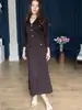 2025 Otoño Nuevo Europeo y Americano Transfronterizo Amazon Transfronterizo Vestido Elegante Largo de Color Sólido con Cintura Ajustada para Mujer