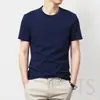 Camiseta de Manga Corta para Hombre, 80 Hilos, Algodón Mercerizado de Doble Cara, Cuello Redondo, Color Sólido, Verano, Sin Planchar, Tejido de Seda Helada y Algodón Puro, Manga Media