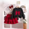 Amazon Traje de Primavera Nuevo Americano y Europeo para Niña Princesa Vestido de Manga Larga con Falda de Pastel Conjunto de Dos Piezas